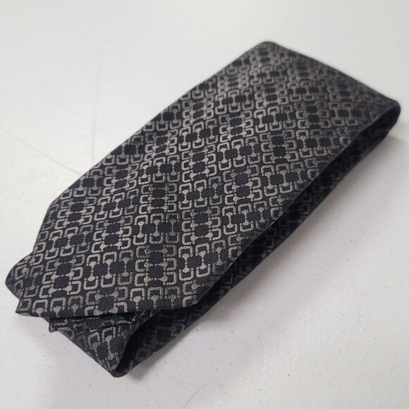 Gucci Mens Designer Geometric Print Tie Black Luxury Old Money Career Business - Picture 1 of 9